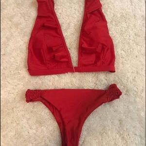 Red Ruffle Bikini